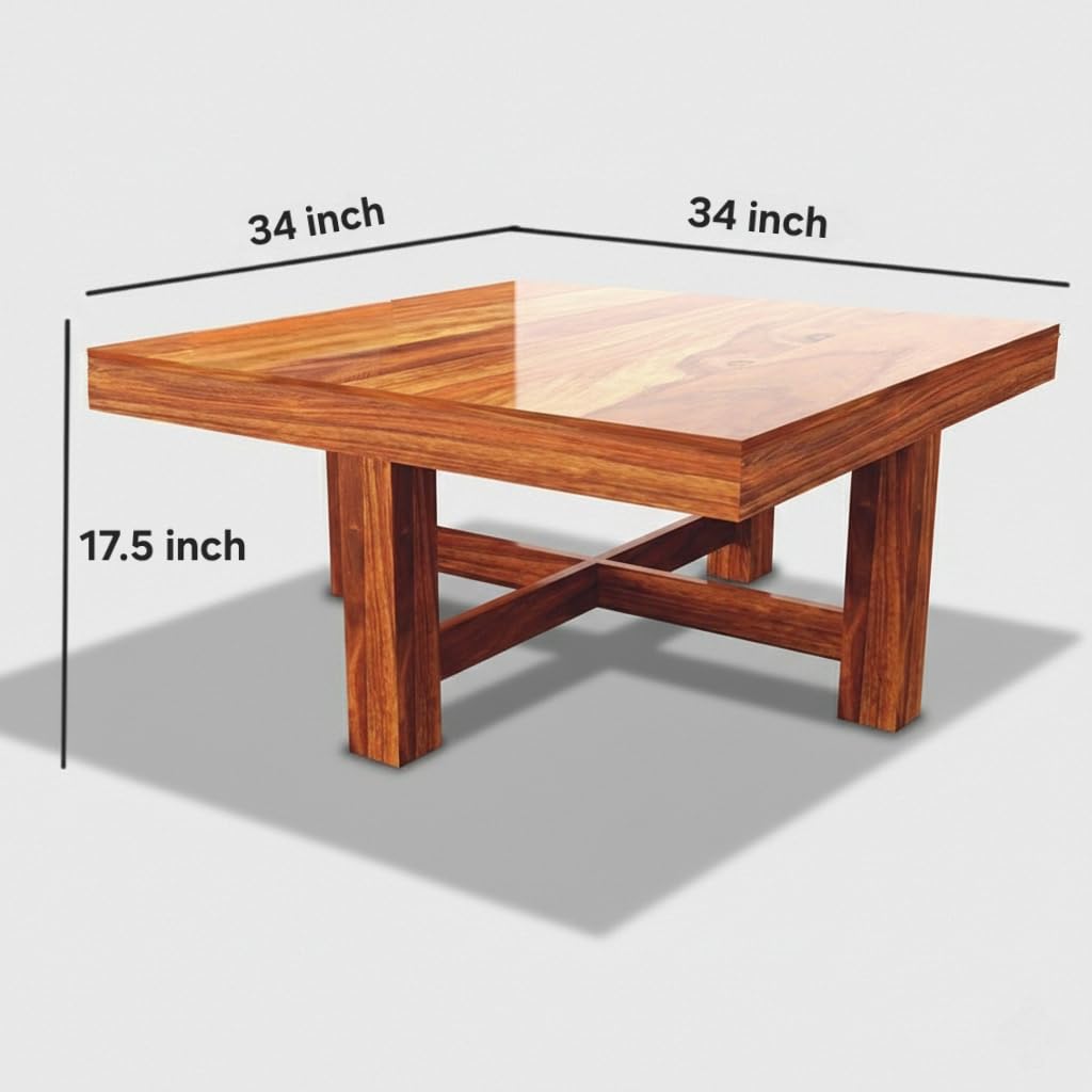 Solid Sheesham Wood Coffee Table  with 4 Cushioned Stools