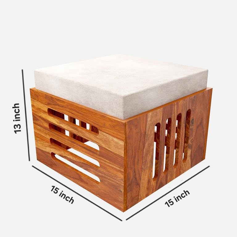 Solid Sheesham Wood Coffee Table  with 4 Cushioned Stools