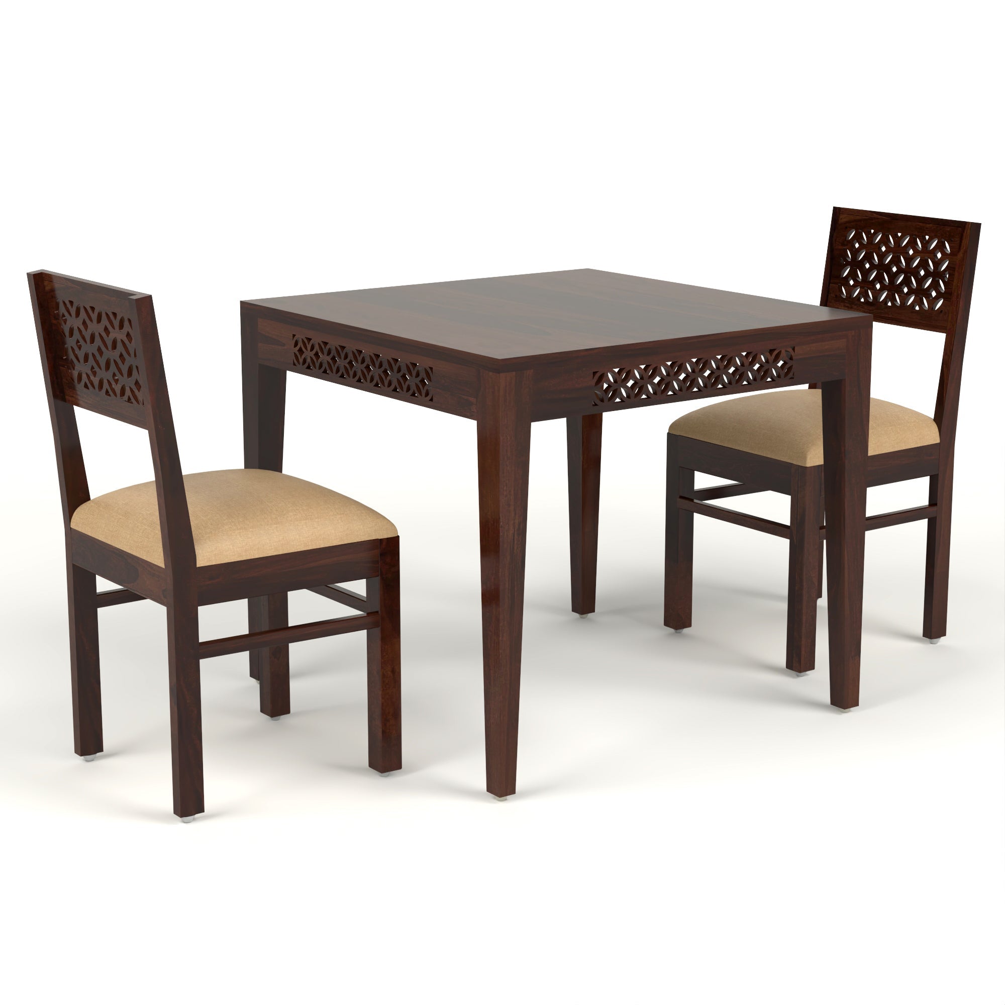 Craft D Art Sheesham Wood 2 Seater Carved Dining Table Set (Walnut Finish)