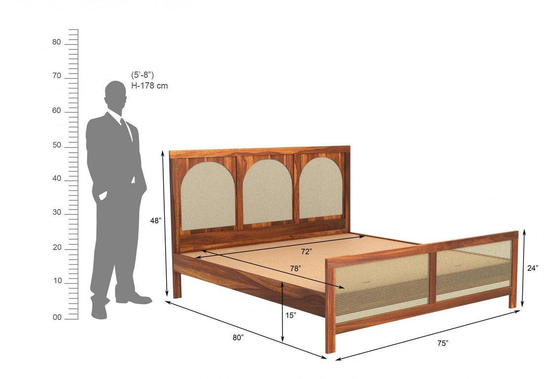 Craft D Art Sheesham Wood King Size Bed Without Storage (Honey Finish)