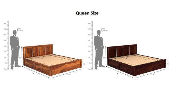 Craft D Art Sheesham Wood Queen Size Bed With Storage (Honey Finish)