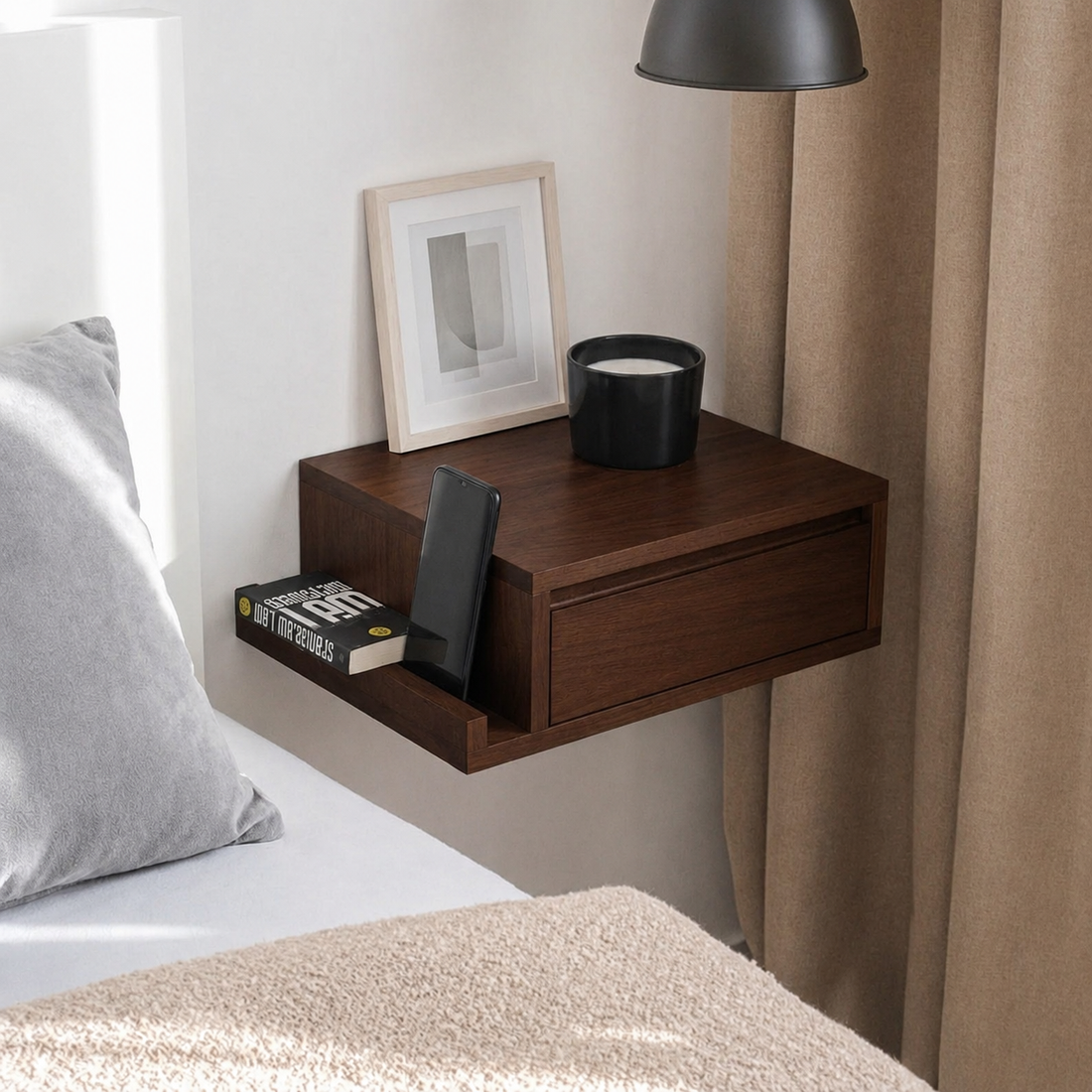 Craft D Art Modern Wall Mounted Wooden Bedside Table with Drawer