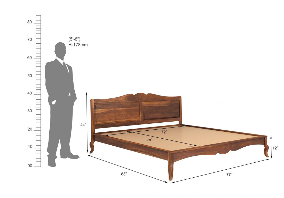 Craft D Art Sheesham Wood King Size Bed Without Storage (Honey Finish)