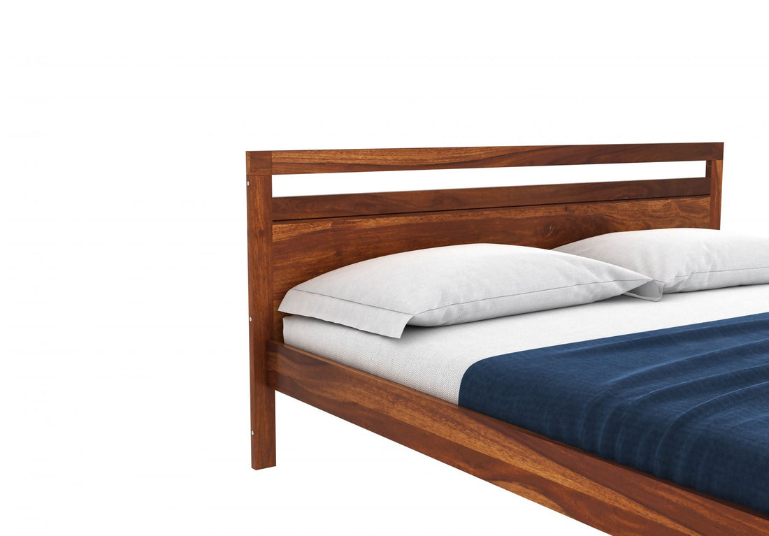 Oraxen Sheesham Wood King Size Bed Without Storage (Honey Finish)