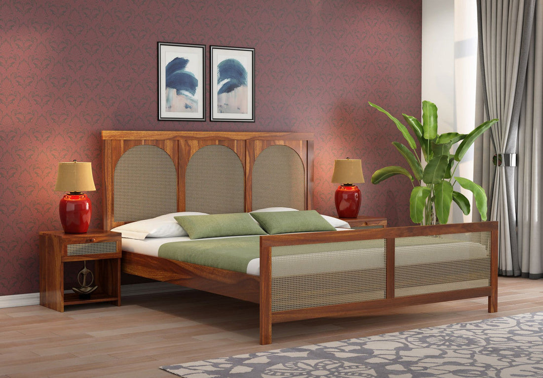 Craft D Art Sheesham Wood King Size Bed Without Storage (Honey Finish)