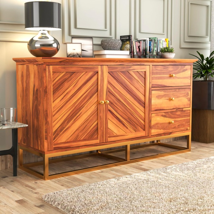 Ulventhor Sheesham Wood Cabinet and Sideboard (Honey Finish)