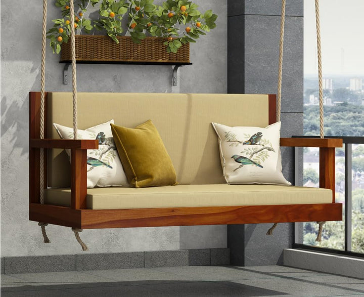 Wooden Garden Zula Swing Hammock Chair Wooden Hanging Swings | Jhula for Balcony, Sheesham Wood Indoor Outdoor