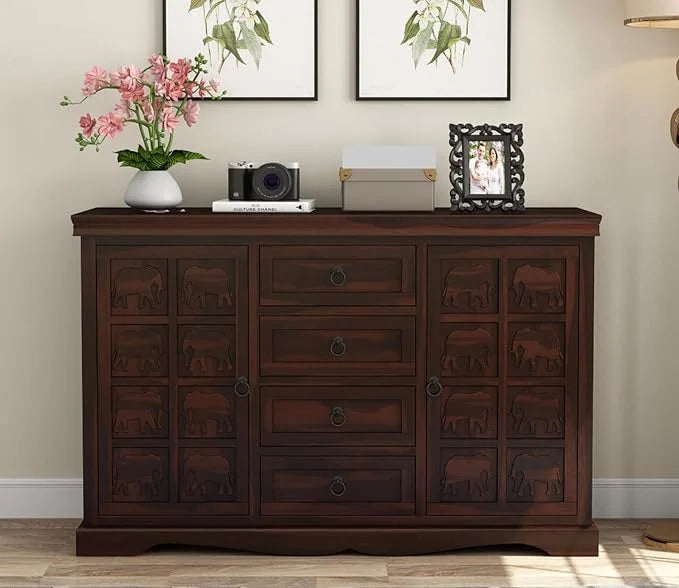 Arvendris Sheesham Wood Cabinet and Sideboard (Walnut Finish)