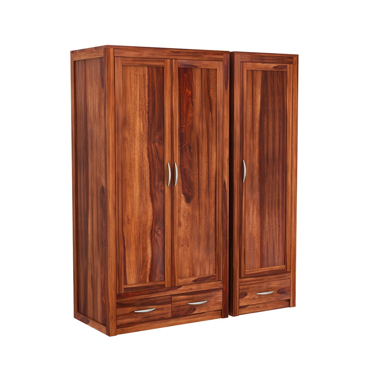 Craft D Art Solid Wood 3 Door Wardrobe with Drawers for Bedroom