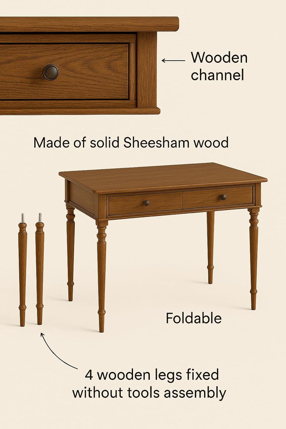 Wood Study Desk With 2 Drawers