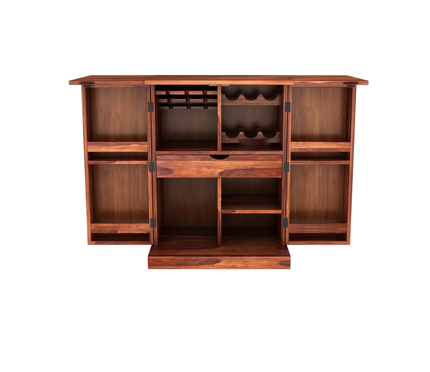 Craft D Art Wooden Bar Cabinet | Home Bar Furniture with Wine Rack & Drawer | Honey