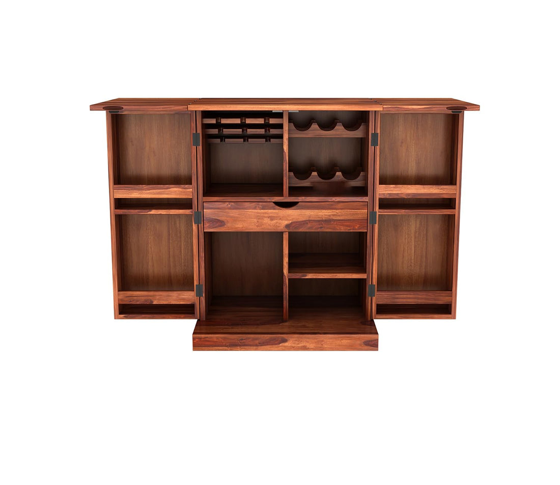 Craft D Art Wooden Bar Cabinet | Home Bar Furniture with Wine Rack & Drawer | Honey