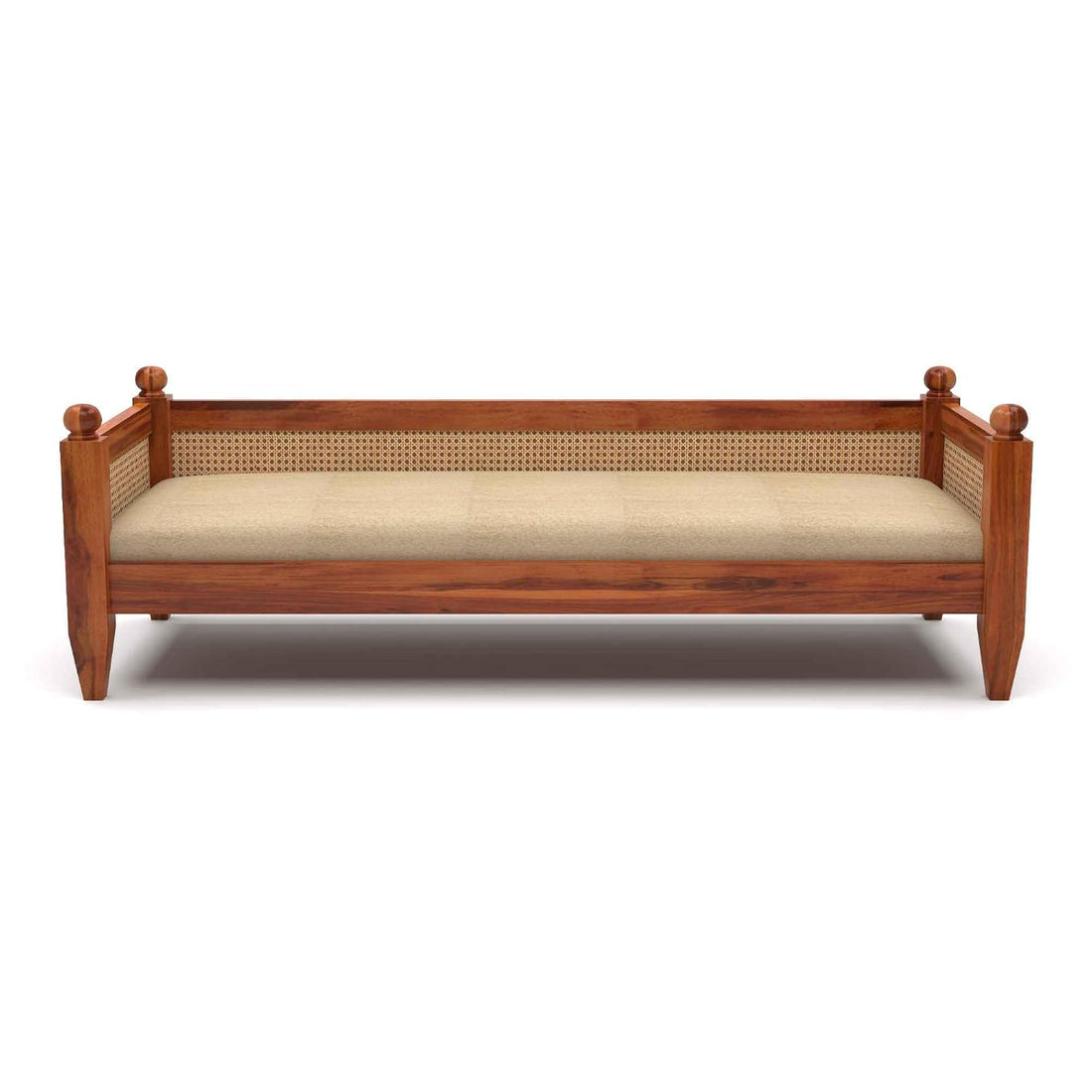 Craft D Art Solid Sheesham Wood Diwan Sofa with Cane Rattan Backrest & Cushioned Seat