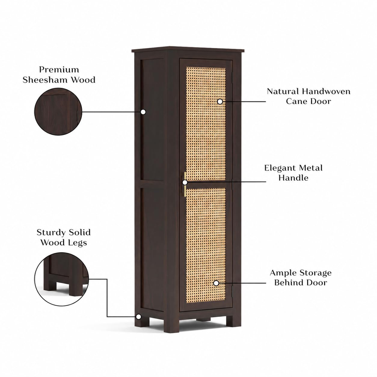 Solid Sheesham Wood Wardrobe Cabinet 1  Cane Rattan Door