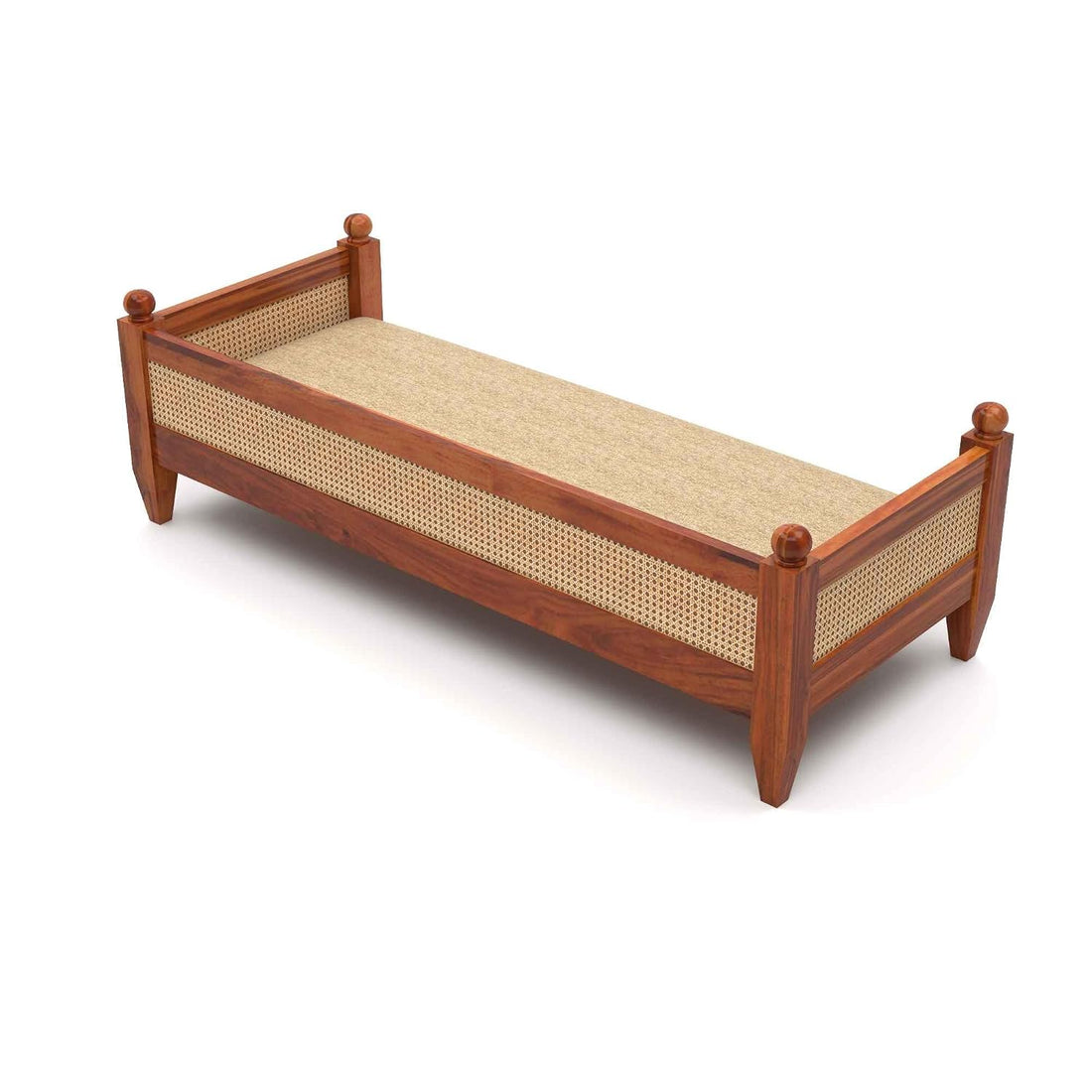 Craft D Art Solid Sheesham Wood Diwan Sofa with Cane Rattan Backrest & Cushioned Seat
