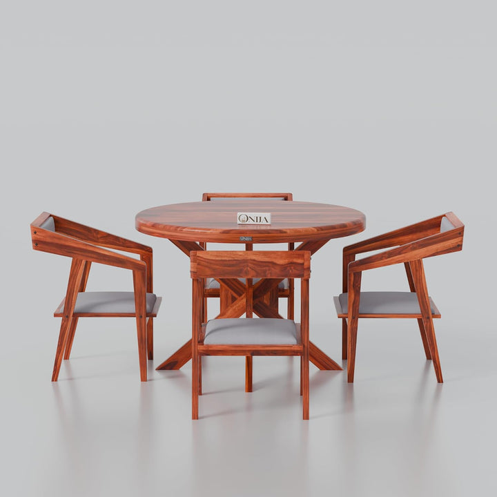 Craft D Art Premium Round Wooden Dining Table Set 4 Seater | Dining Furniture