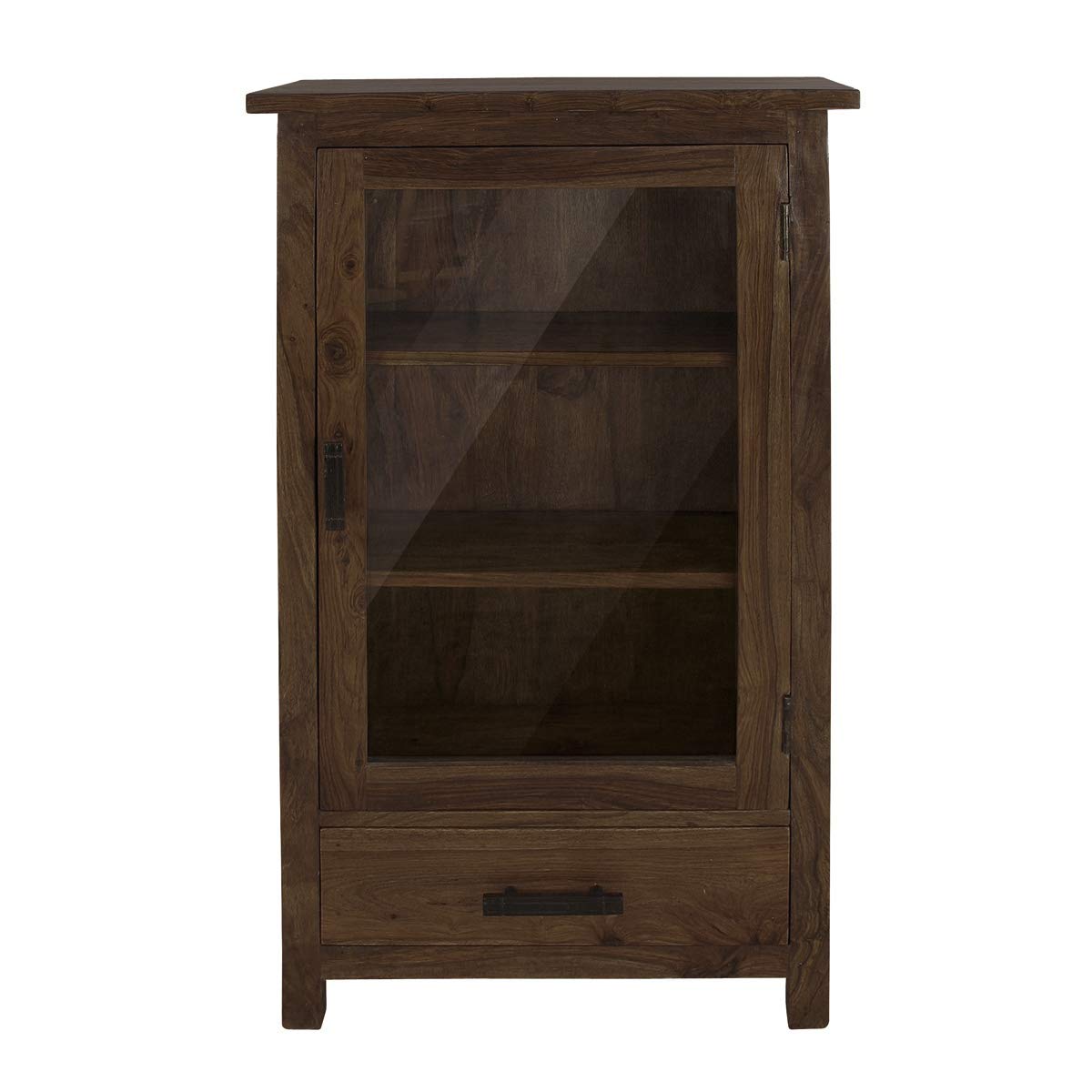 Rustic Solid Wood Glass Door Bookcase Cabinet with Drawer