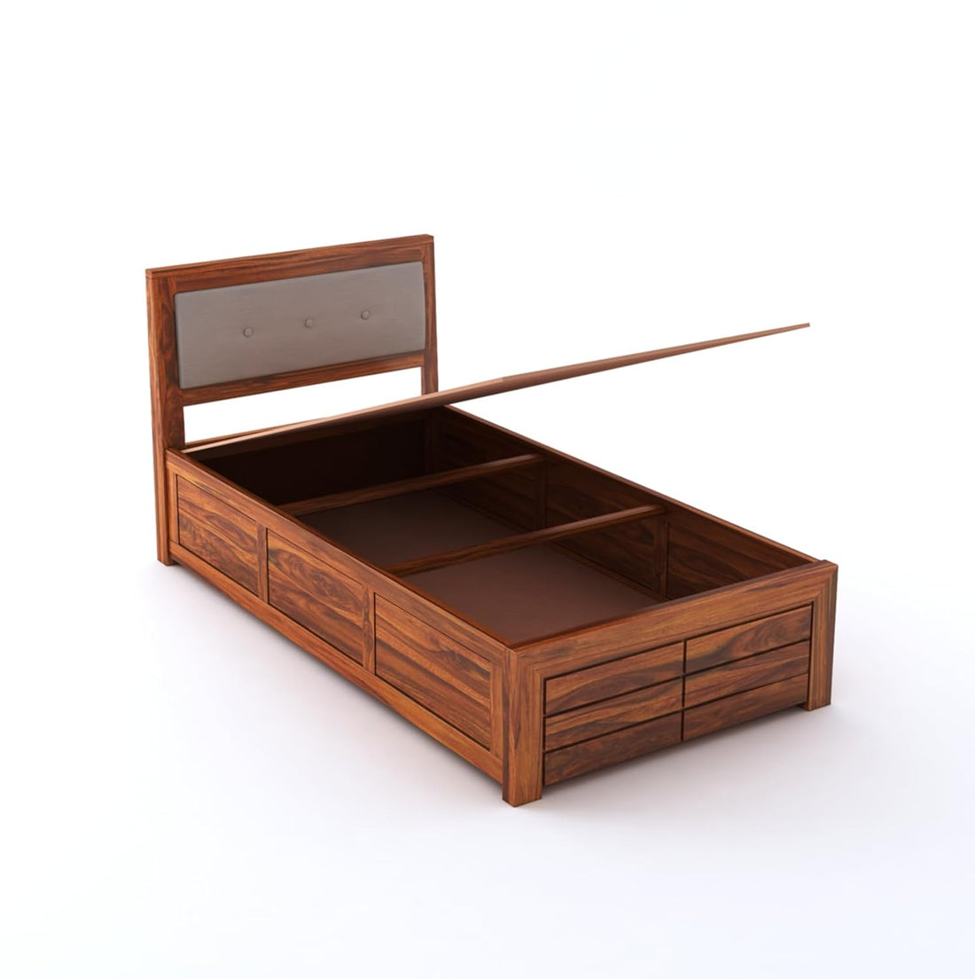 Lorveth Sheesham Wood Single Bed With Storage (Honey Finish)