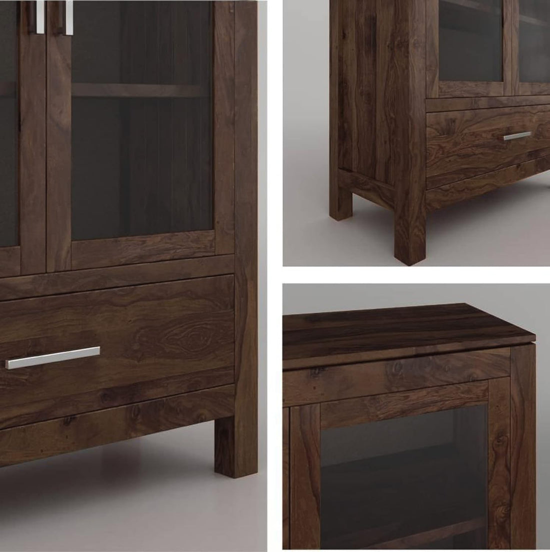 Classic Solid Wood Glass Door Crockery & Display Cabinet with Drawer