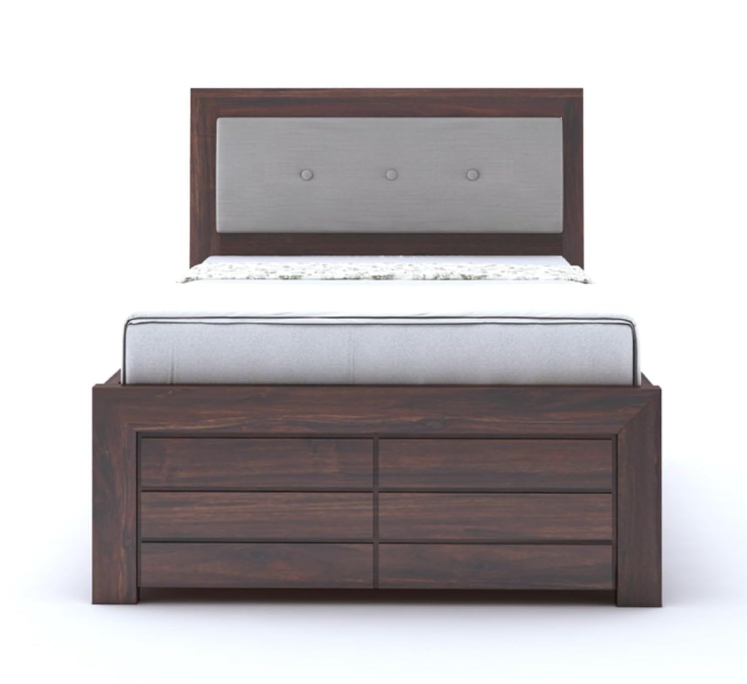 Lorveth Sheesham Wood Single Bed With Storage (Walnut Finish)