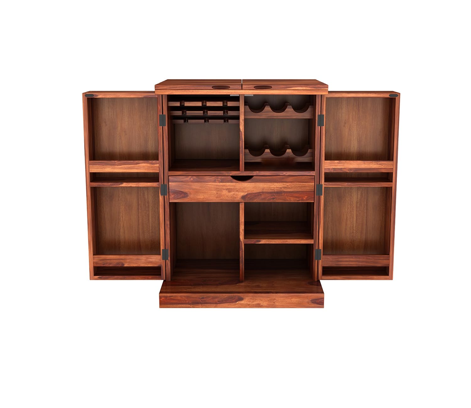 Craft D Art Wooden Bar Cabinet | Home Bar Furniture with Wine Rack & Drawer | Honey