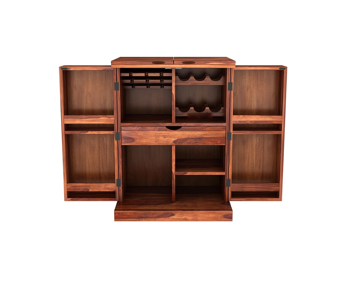 Craft D Art Wooden Bar Cabinet | Home Bar Furniture with Wine Rack & Drawer | Honey