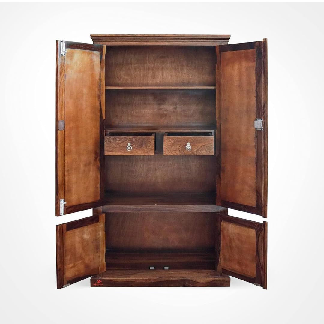 Diamond Sheesham Wood Wardrobe (Honey Finish)