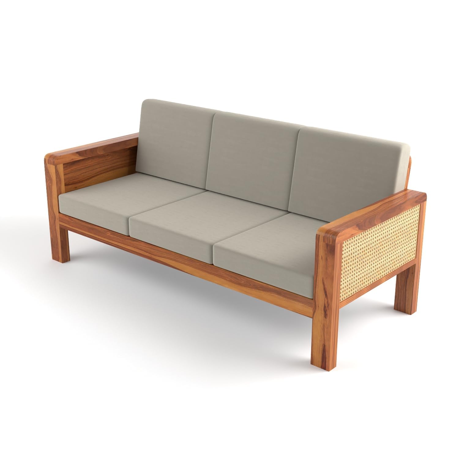 Craft D Art Solid Sheesham Wooden 6 Seater Sofa for Living Room | Solid Wood Sofa with Cane Side Panel | Rosewood Sofa Set for Home & Office | Lounge (Honey)