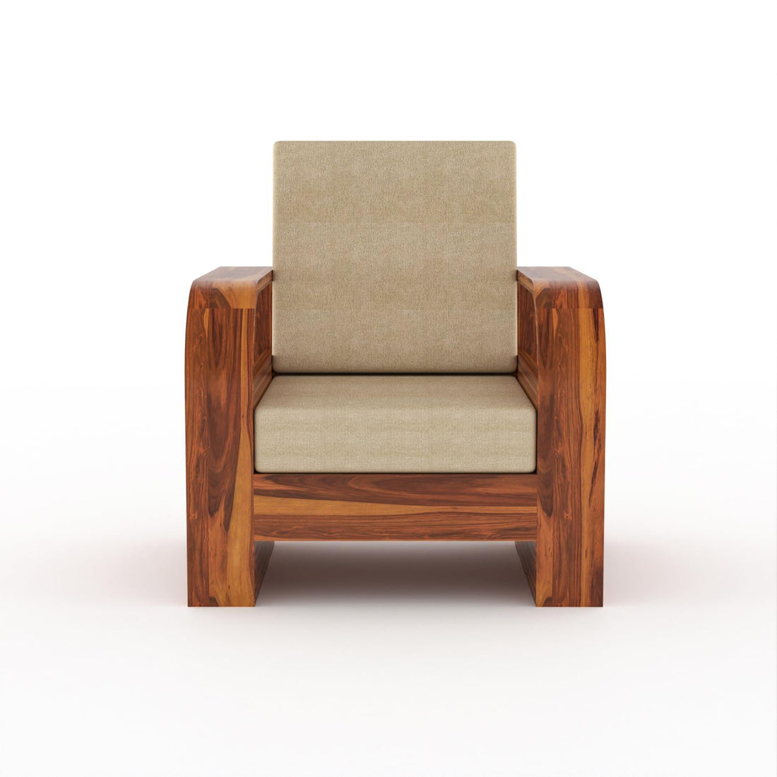 Craft D Art Solid Wood Lounge Armchair with Cushion & Side Storage