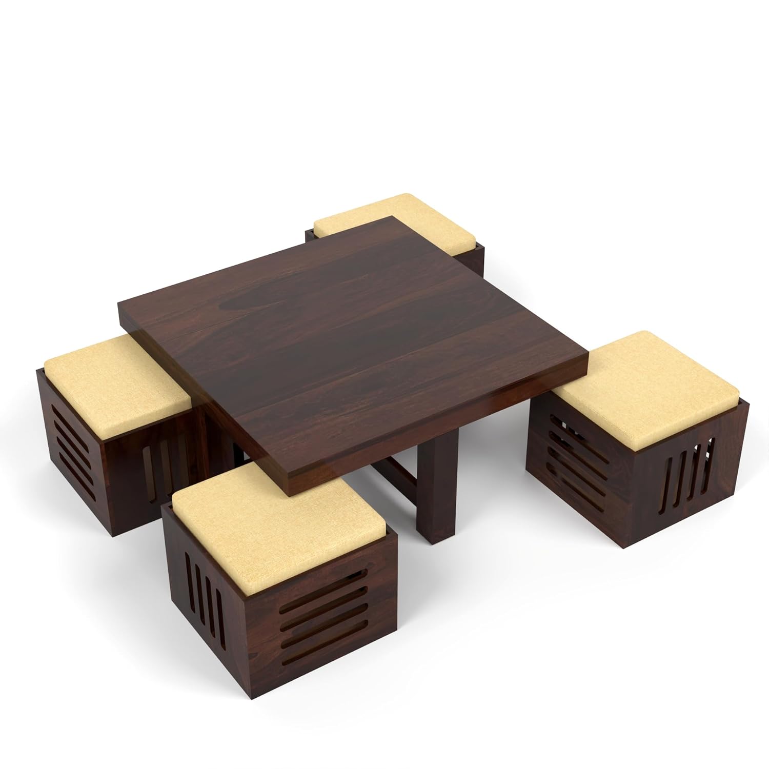 Craft D Art Furniture Solid Sheesham Wood Coffee Table with 4 Stool