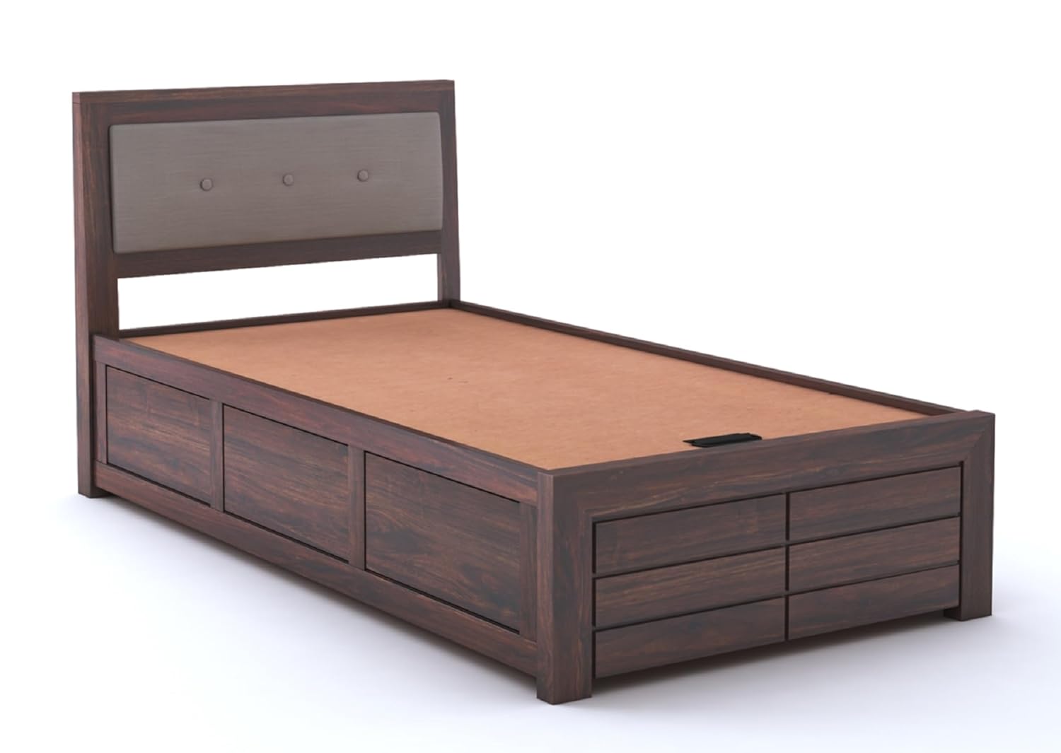 Lorveth Sheesham Wood Single Bed With Storage (Walnut Finish)