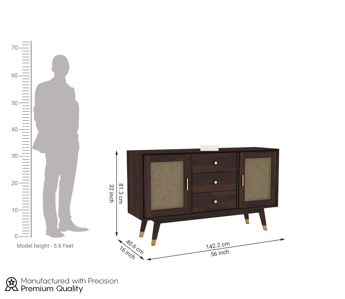 Zenthior Sheesham Wood Cabinet and Sideboard (Walnut Finish)