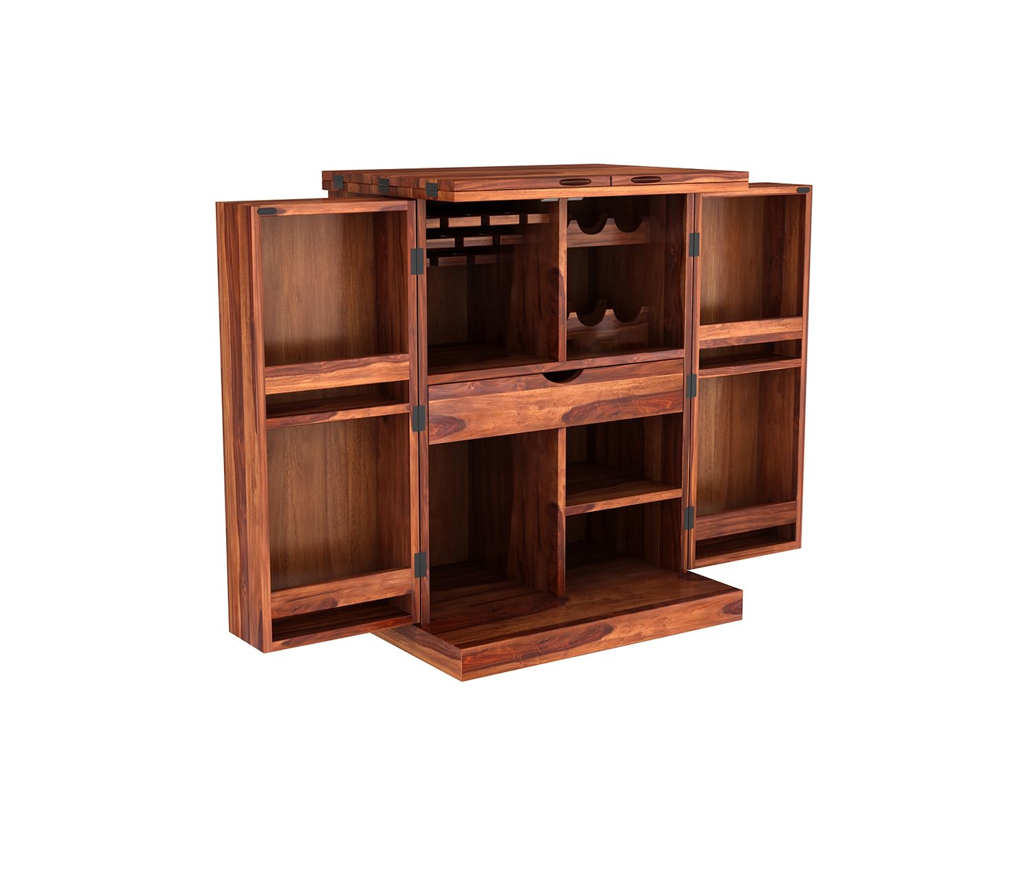 Craft D Art Wooden Bar Cabinet | Home Bar Furniture with Wine Rack & Drawer | Honey