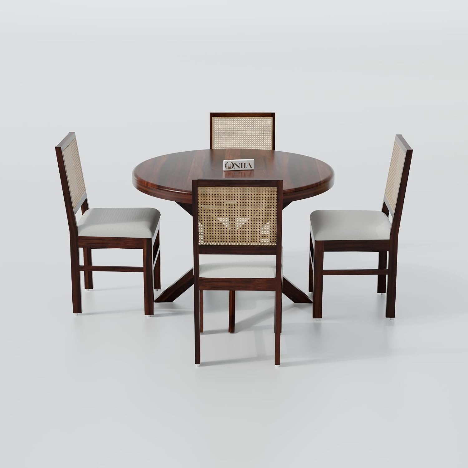 Premium Solid Wood Round Dining Table Set with Cane Back Chairs