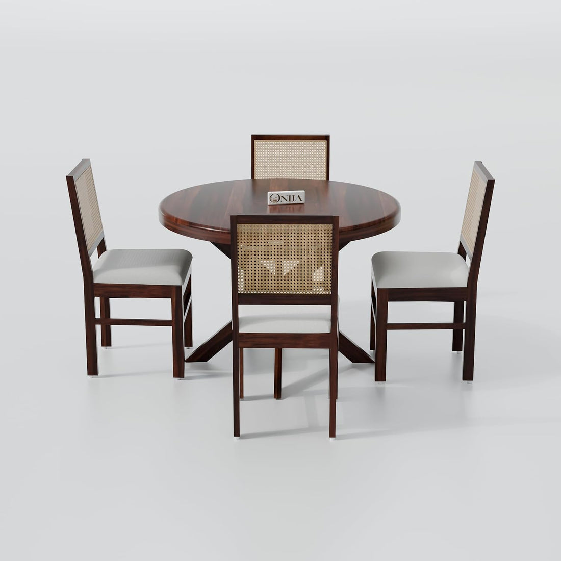 Premium Solid Wood Round Dining Table Set with Cane Back Chairs