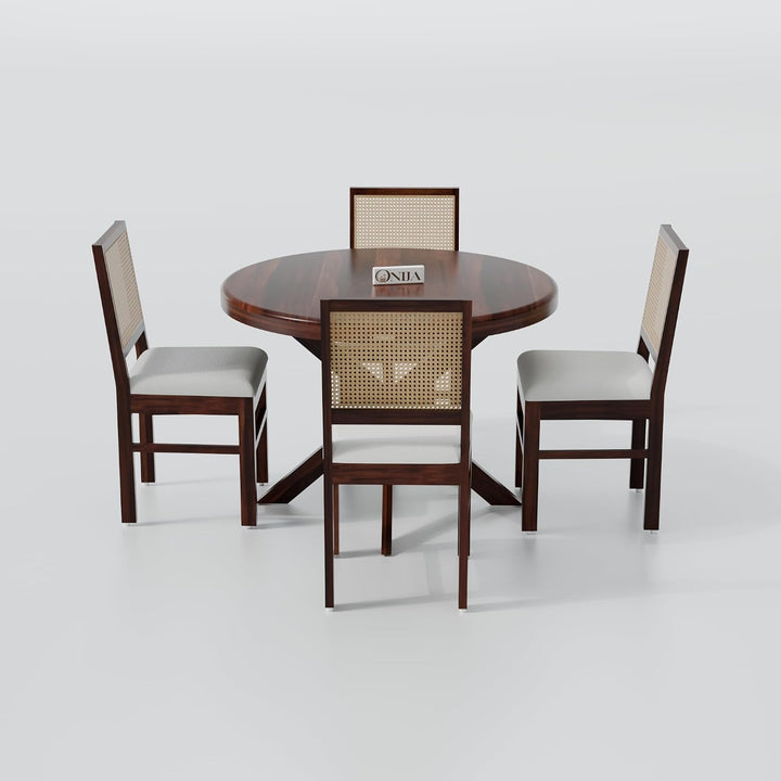 Premium Solid Wood Round Dining Table Set with Cane Back Chairs