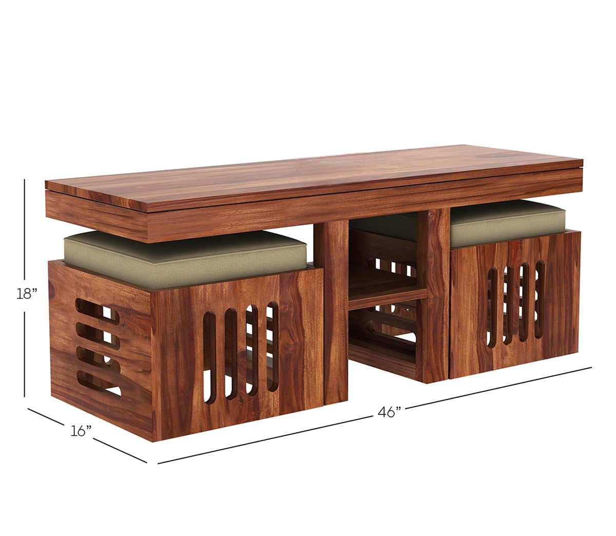 Craft D Art Solid Wood Coffee Table with Nesting Stools & Cushions