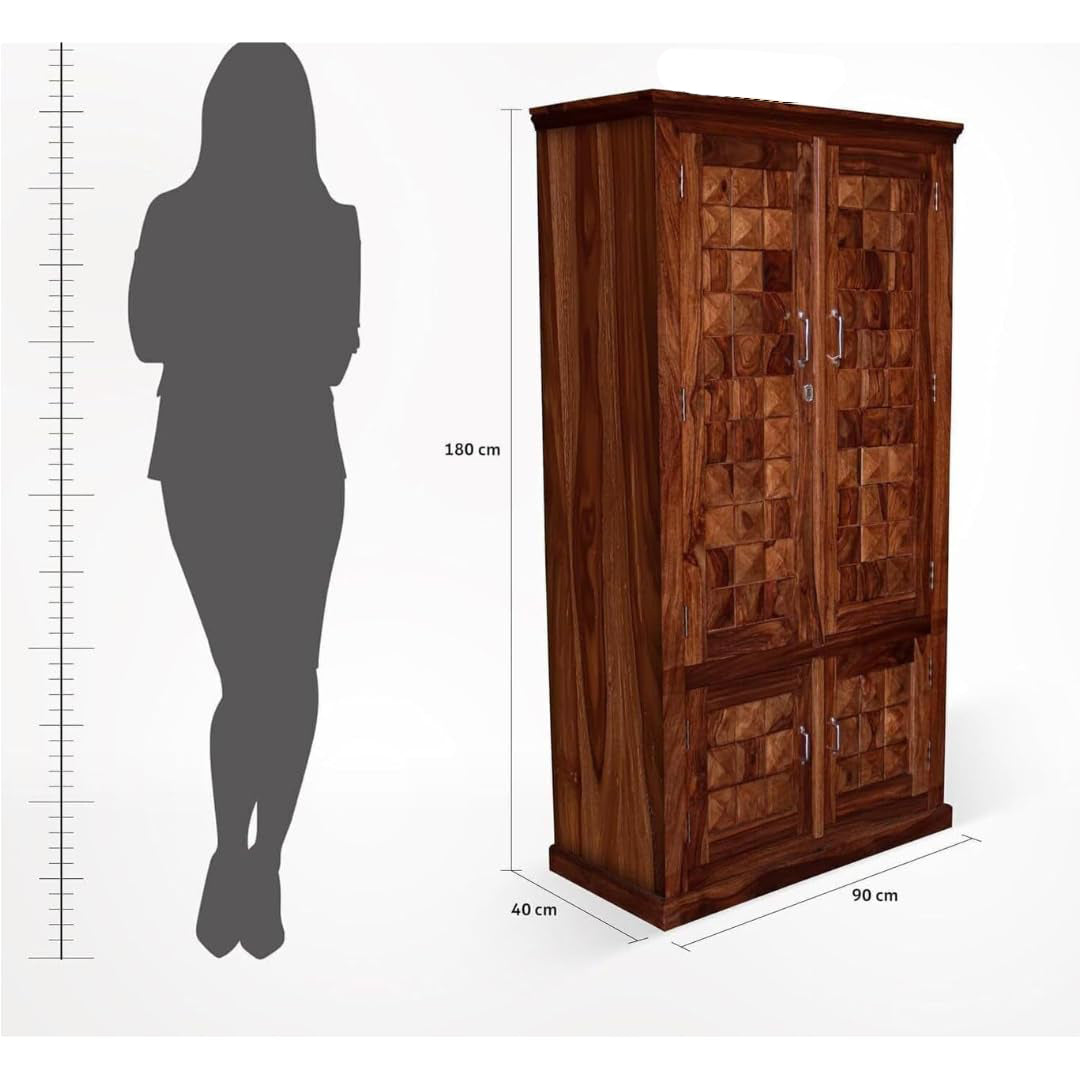 Diamond Sheesham Wood Wardrobe (Honey Finish)