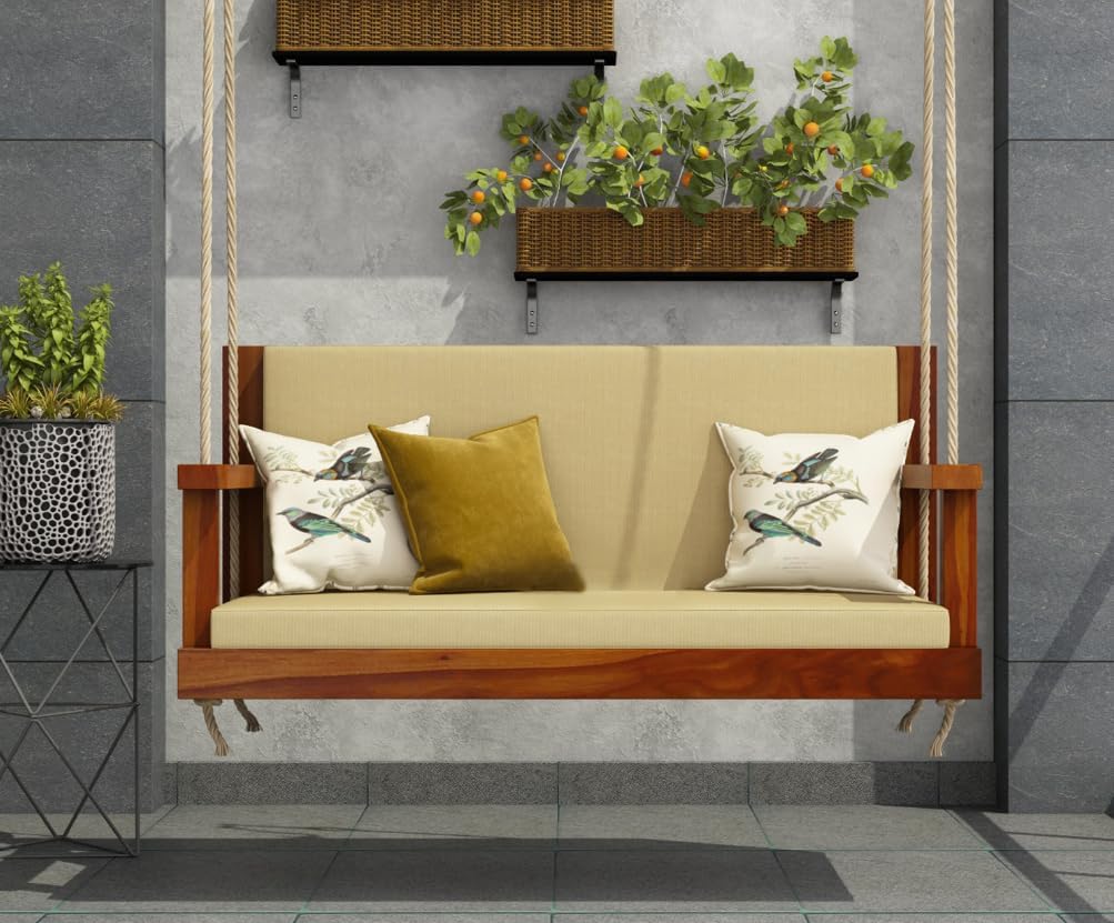 Wooden Garden Zula Swing Hammock Chair Wooden Hanging Swings | Jhula for Balcony, Sheesham Wood Indoor Outdoor