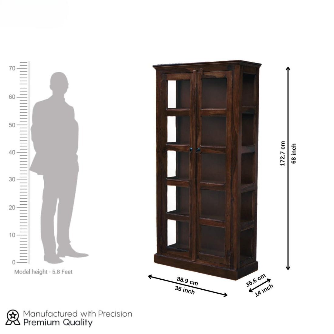 Craft D Art Solid Wood Glass Door Bookcase Storage Cabinet
