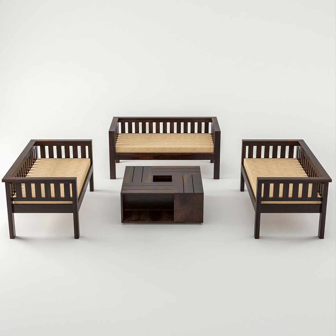 Craft D Art Wooden 6 Seater Sofa Set with Coffee Table Walnut Type: 2+2+2,