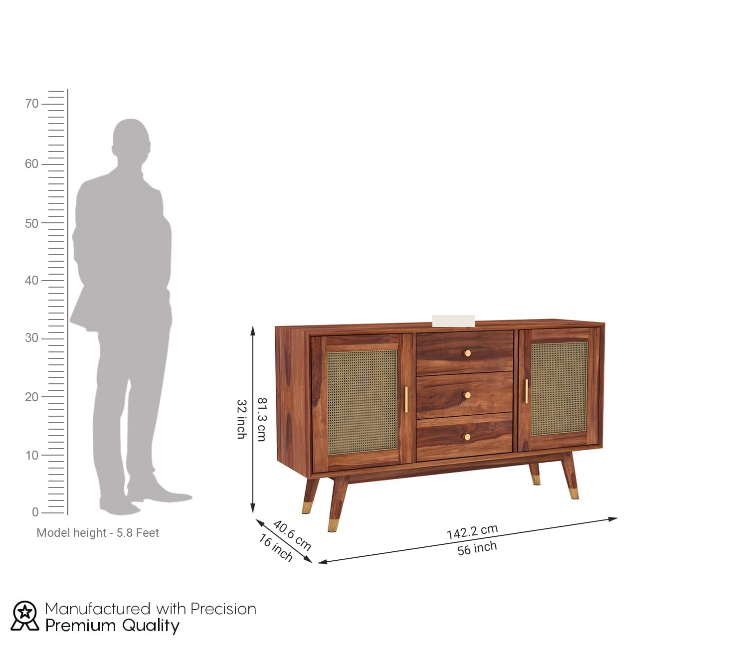 Zenthior Sheesham Wood Cabinet and Sideboard (Honey Finish)