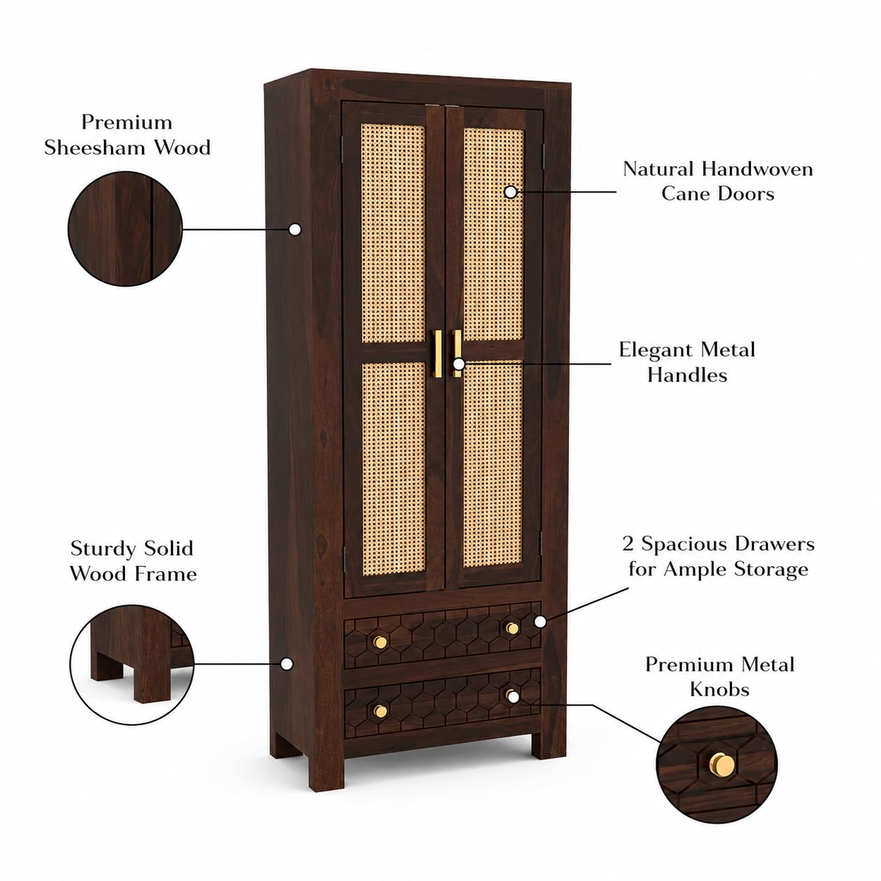 Solid Sheesham Wood Wardrobe Cabinet