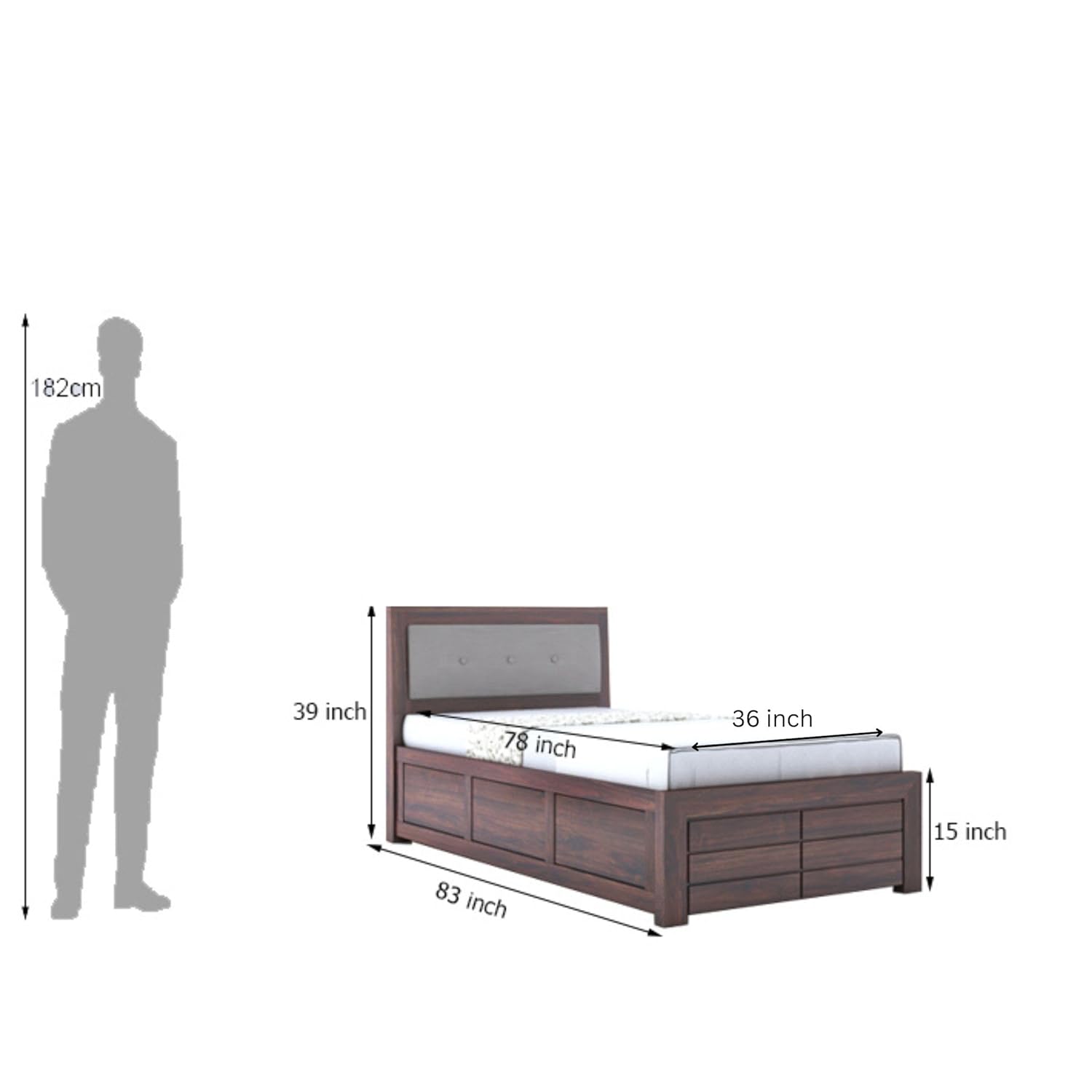 Lorveth Sheesham Wood Single Bed With Storage (Walnut Finish)