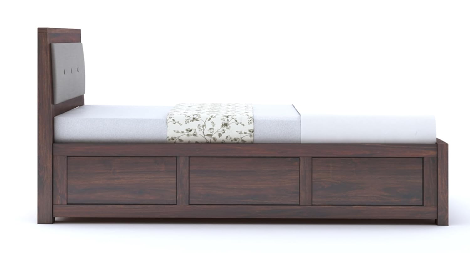 Lorveth Sheesham Wood Single Bed With Storage (Walnut Finish)