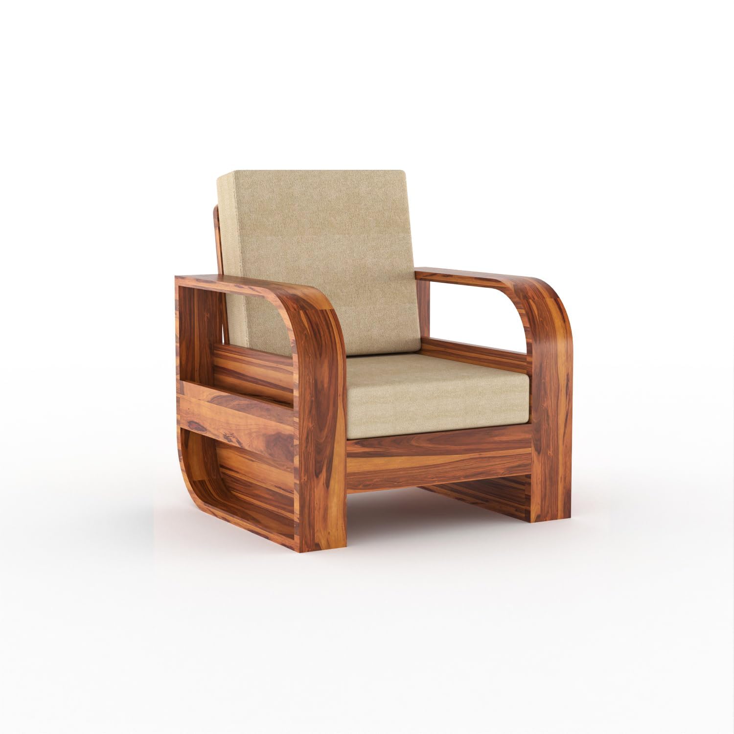 Craft D Art Solid Wood Lounge Armchair with Cushion & Side Storage
