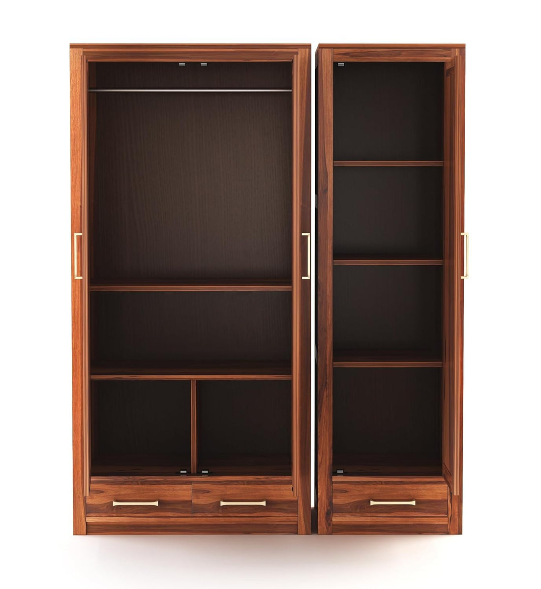 Craft D Art Solid Wood 3 Door Wardrobe with Drawers for Bedroom