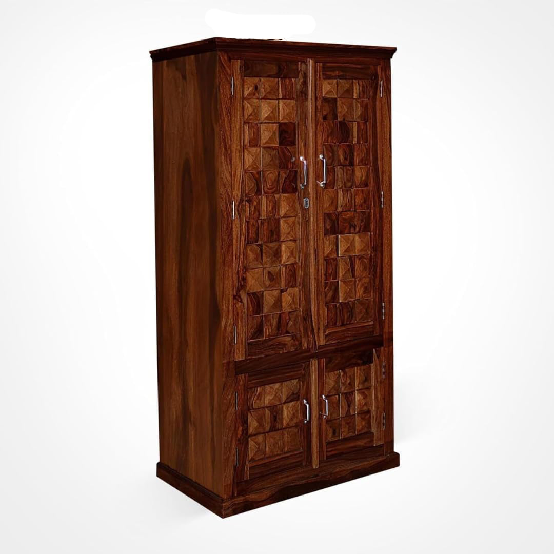 Diamond Sheesham Wood Wardrobe (Honey Finish)