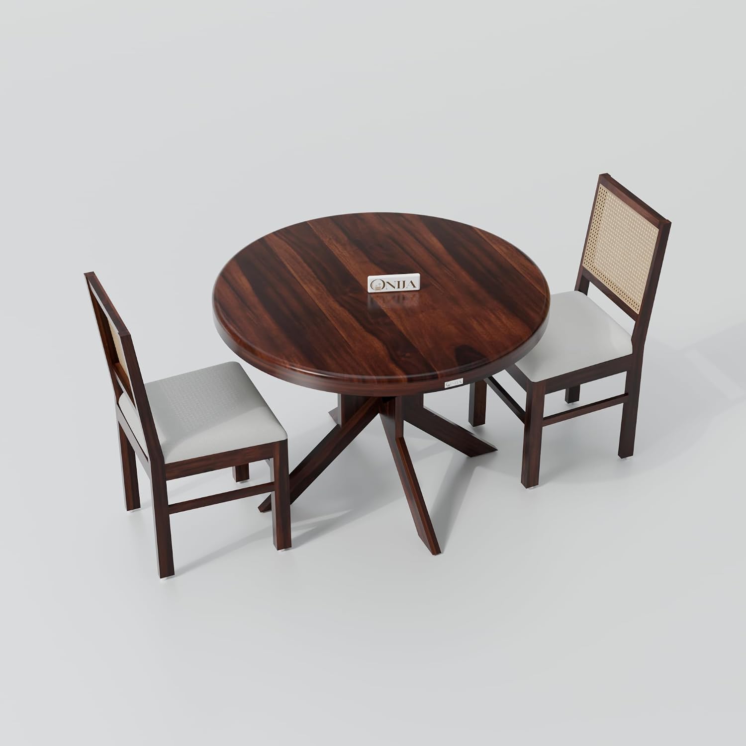 Compact Solid Wood Round Dining Table Set with Cane Back Chairs