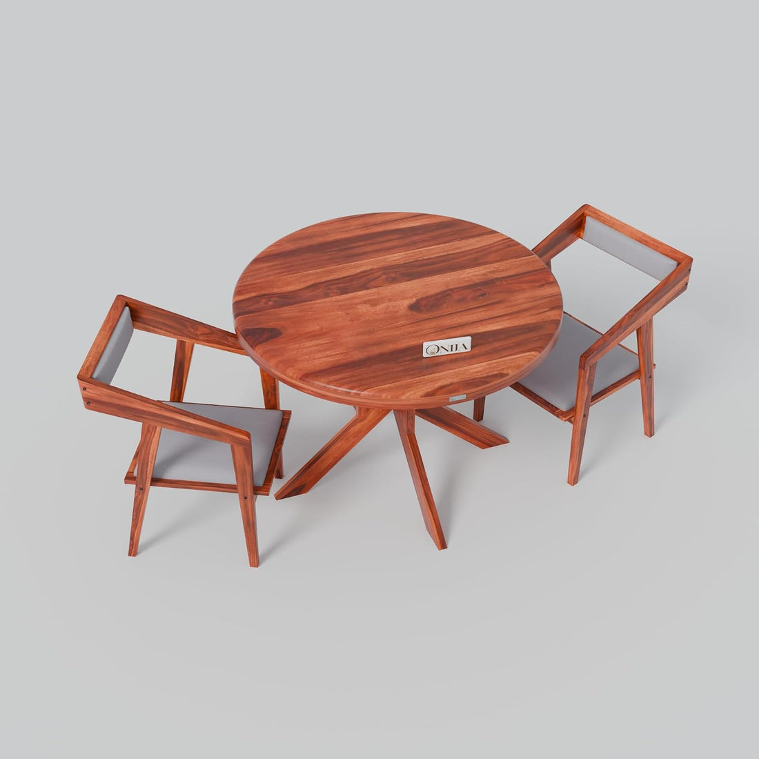 Elegant Solid Wood Round Dining Table Set with Modern Arm Chairs
